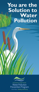 white bird in light blue water; white text above; logo below in blue and green